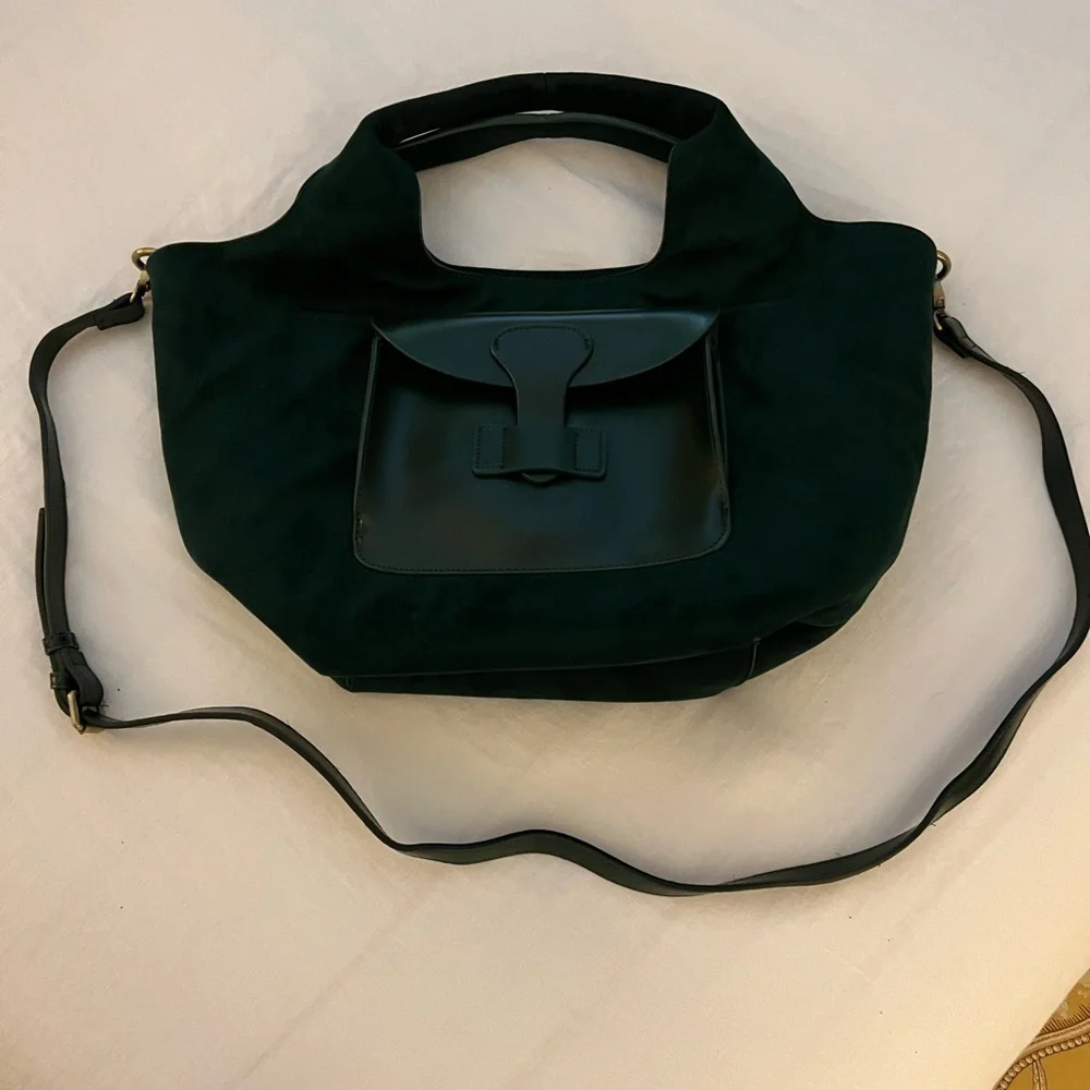 Anthropologie Suede Green Hand Bag with Shoulder Strap - Picture 1 of 7